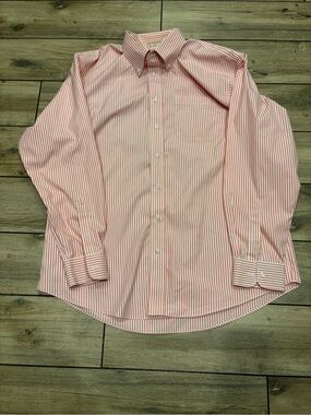 Nordstrom Mens 17 35 Smartcare Coral Pink White Stripe Button Down Dress Shirt